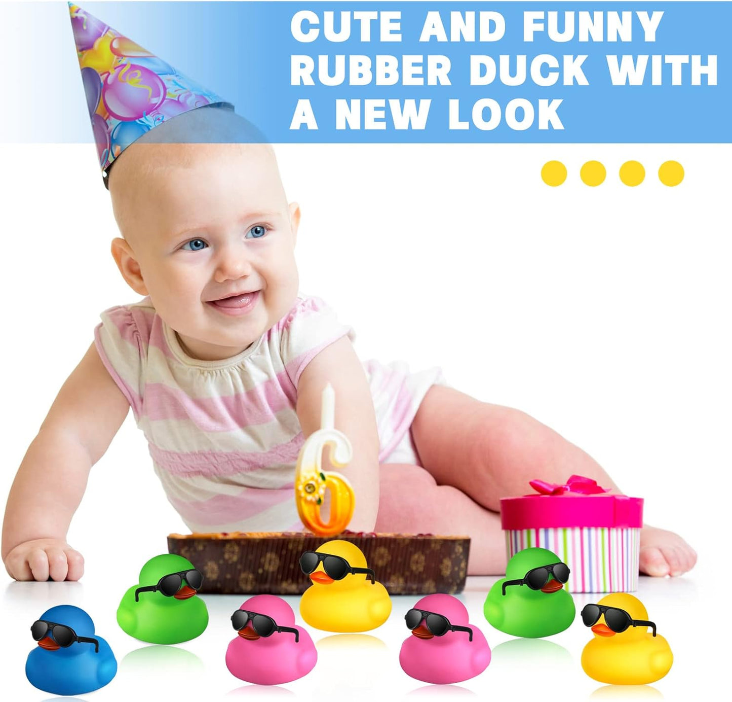 Chivao 12 Pcs Rubber Ducks with 12 Sunglasses/ Hats/ Headwear Small Mini Carnival Cruise Birthday Rubber Duckies Bathtub Toys in Bulk(Duck with Sunglasses,Multicolor)