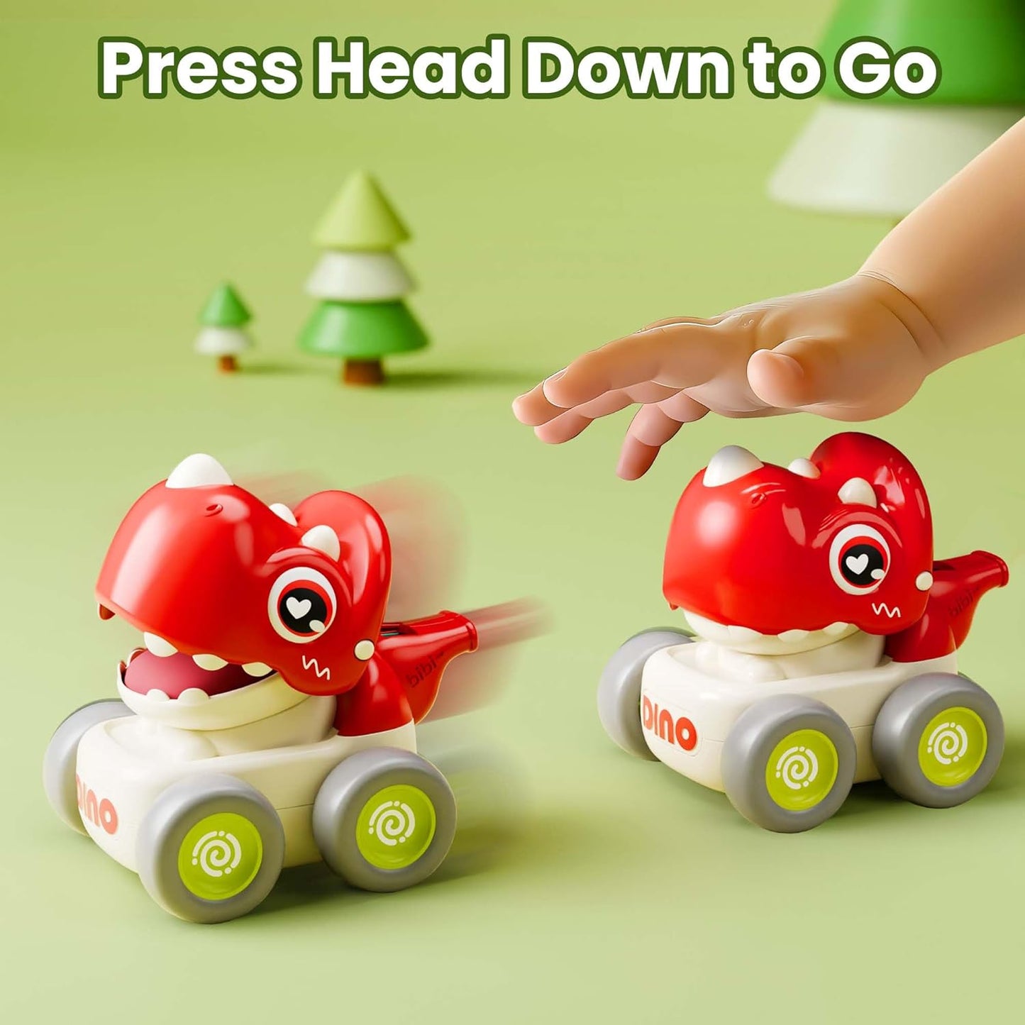 iPlay, iLearn Dinosaur Press to Go Car Toys for Toddlers 1-3, Baby Dinos Racing Cars, Infant Play Whistle Vehicle Set, Push Go Friction Car for 6-9-12-18 Month, 1-2 Years Old Boys 1st Birthday Gift