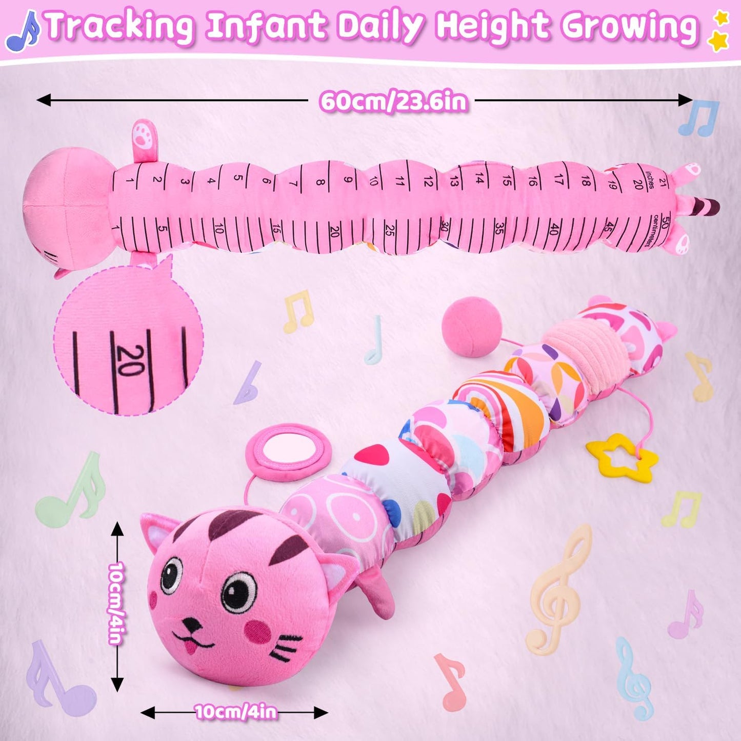 Baby Toys 0-6 6-12 Months, Stuffed Animal Infant Tummy Time Toys Sensory Toys with Crinkle Rattles Textures and Mirror Gifts for Newborn Boys Girls, Baby (Pink)