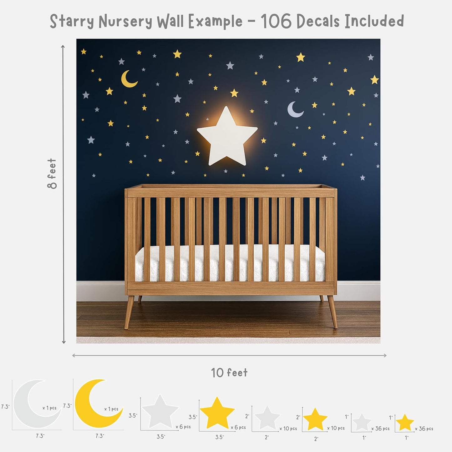 Nursery Night Light – Dimmable Star Wall Light for Newborns & Toddlers Nursery Decor – Rechargeable LED Light with Touch Control for Kids' Safety (Moon & Stars Decals Included)