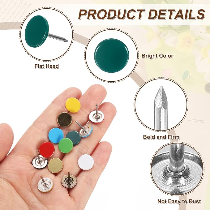 uxcell 150Pcs Upholstery Tacks, 11mmx15mm Flat Head Thumb Tack Decorative
