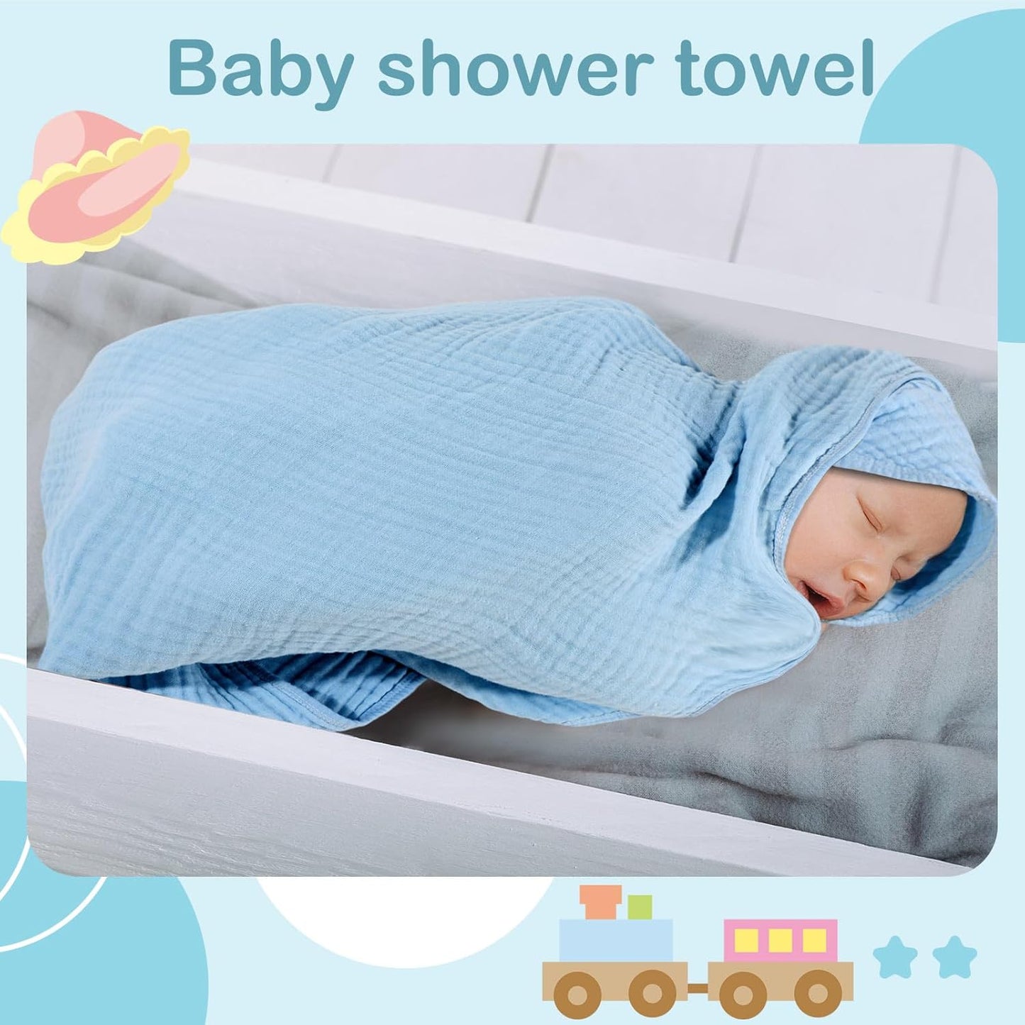 Peryiter 6 Pcs Muslin Hooded Baby Towels, 32"x 32" Cotton Newborn Bath Towel Muslin Infant Baby Blankets Absorbent Unisex Newborn Registry Gift Essentials for Girls Boys (Blue)