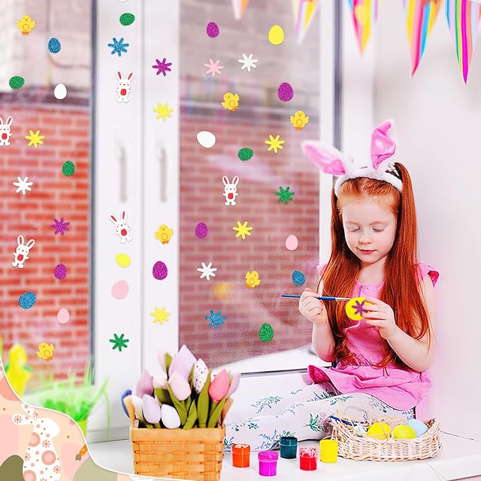 600Pcs Easter Foam Stickers Glitter Bunny Eggs Chick Stickers | Self-Adhesive