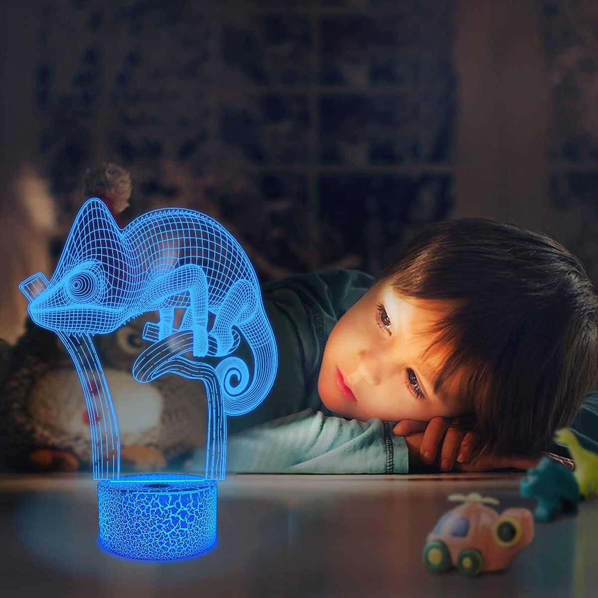 FULLOSUN Chameleon 3D Night Light Lizard Projection LED Lamp Baby Nursery Nightlight for Kids' Room Home Decor Xmas Birthday Gifts with Remote Control 16 Color Changing