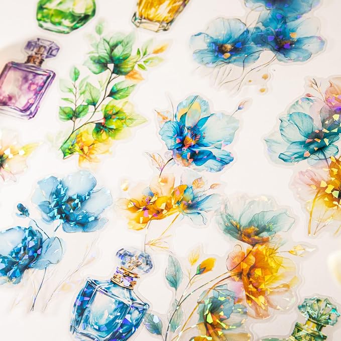 Yoksas 60 Pcs Large Holographic Shiny Flower Vase Scrapbooking Stickers
