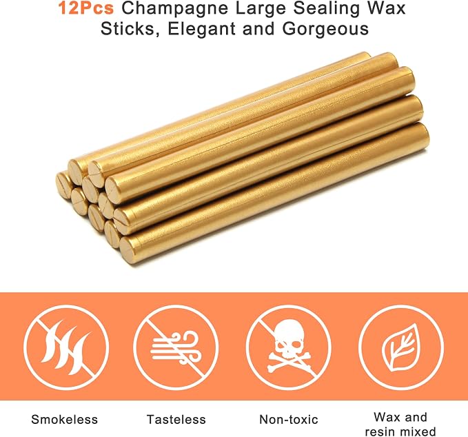 Sealing Wax Sticks 12P with Glue Gun, Luxiv 5.4" Sealing Waxs Stick 10MM Fire