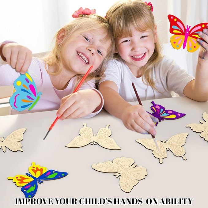 Subacy 80 PCS Unfinished Wood Cutouts 8 Styles DIY Wooden Spring Ornaments