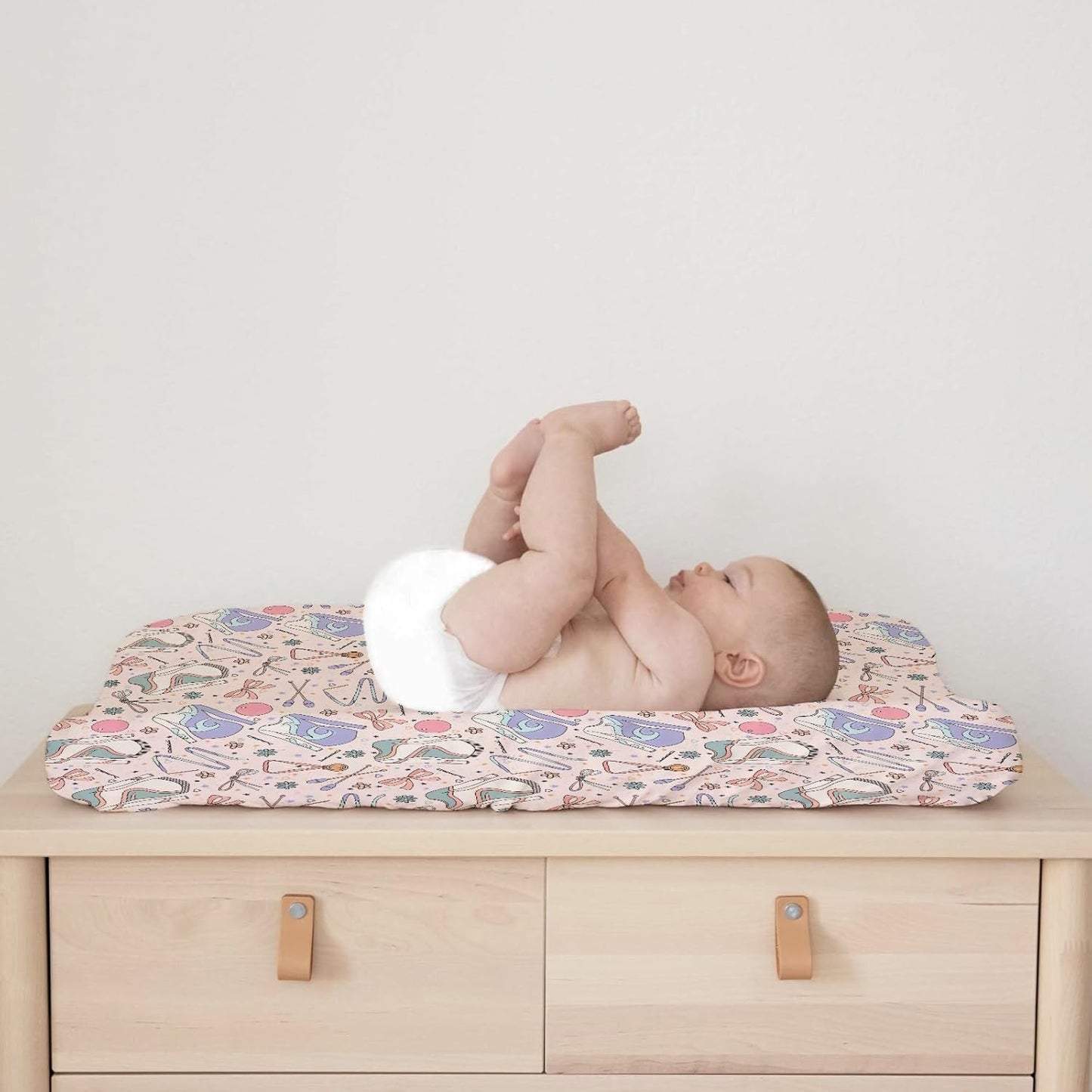 Cute Girl Gymnastics Baby Changing Pad Cover Sheets for Girls 32''x16'' Gymnast Ball Ribbon Floral Fitted Diaper Changing Table Sheets Comfort Soft Breathable Baby Change Table Mats Covers Pink