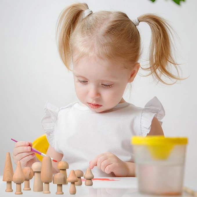 Kisangel 20pcs Mini Wood Mushrooms Wooden Trees Unpainted Little Pegs