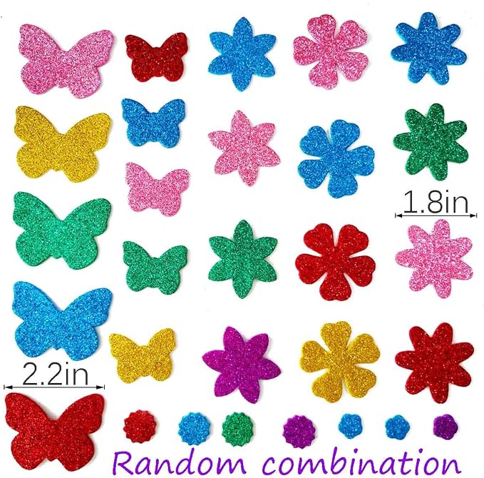 Glitter Foam Flower and Butterfly Shapes Stickers, Self-Adhesive Stickers Kid's