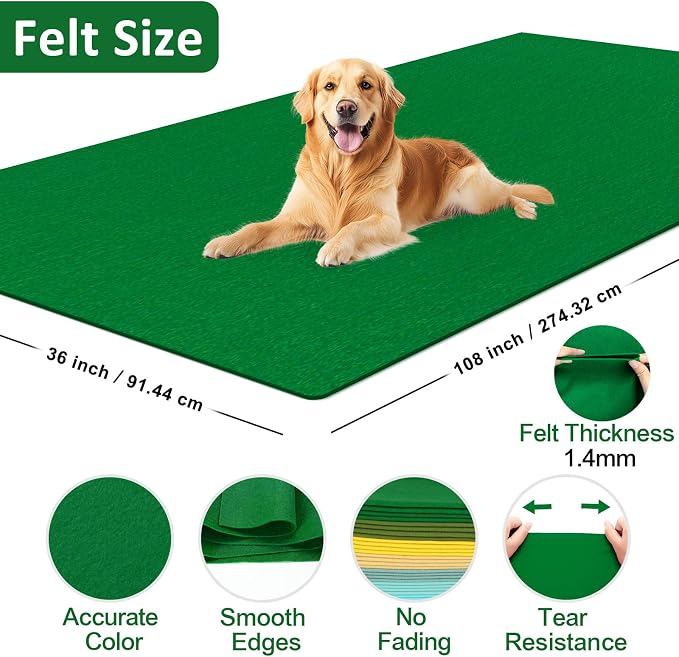 XSEINO Emerald Green Large Felt Fabric 108" X 36 ", 1.4 mm Thick Soft Felt