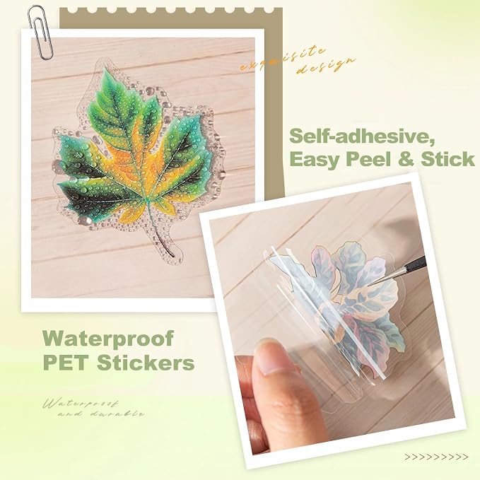 90PCS Leaf PET Stickers — Botanical Designs from Tropical Green to Autumn Maple