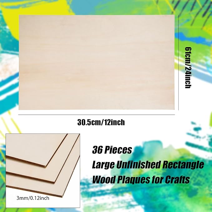 AWIZOM 36 Pack Basswood Sheets for Crafts 12 x 24 x 1/8 Inch- 3mm Thick Plywood