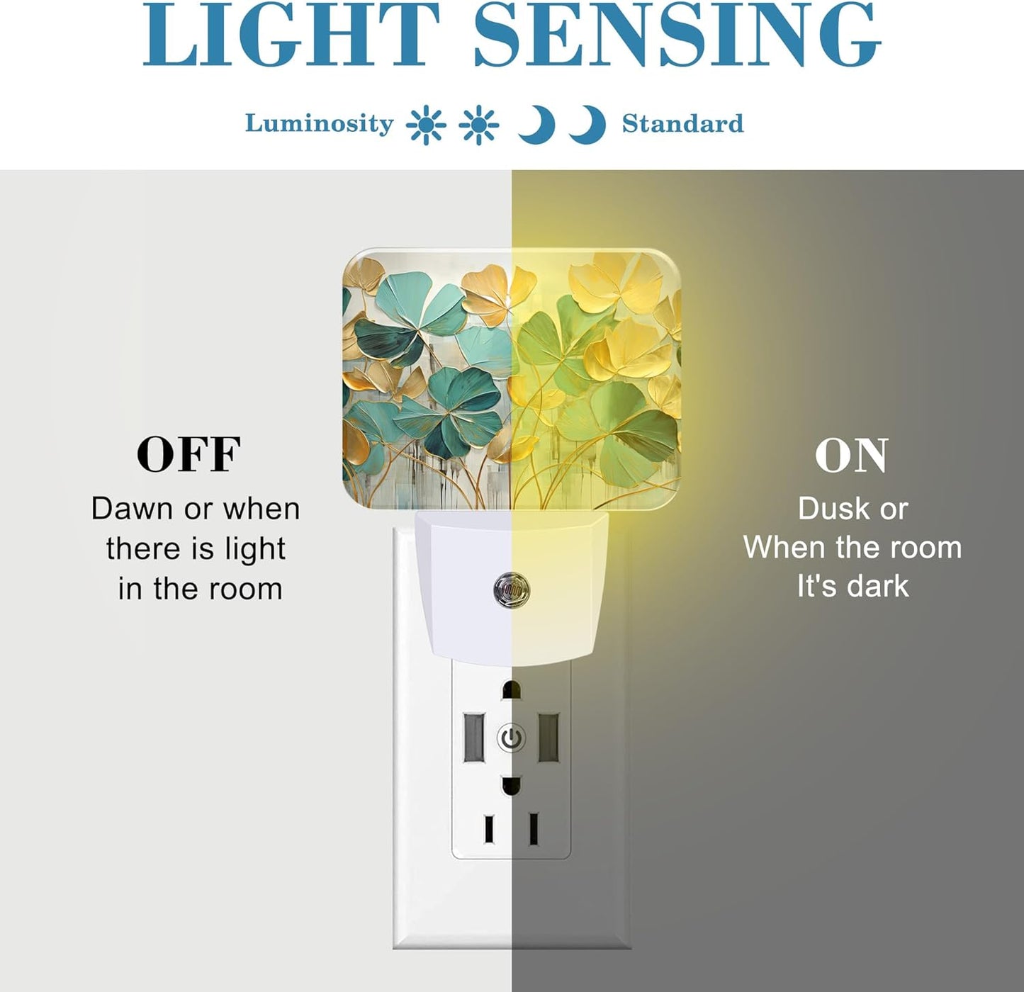 Luxurious Golden Green Foliage Night Light Golden Green Leaf Nightlight Plug into Wall with Dusk to Dawn Sensor for Kid Girls Boys Women Men Room, Hallway, Kitchen, Bathroom, Stairs Decor