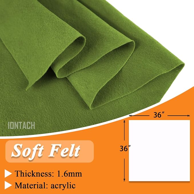 IONTACH 36" X 36" Moss Green Soft Felt Fabric 1.6mm Thick | Felt Sheets