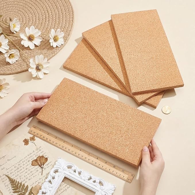 OLYCRAFT 4Pcs Rectangle Bulletin Boards 6x12 Inch Non Self-Adhesive Wood Cork