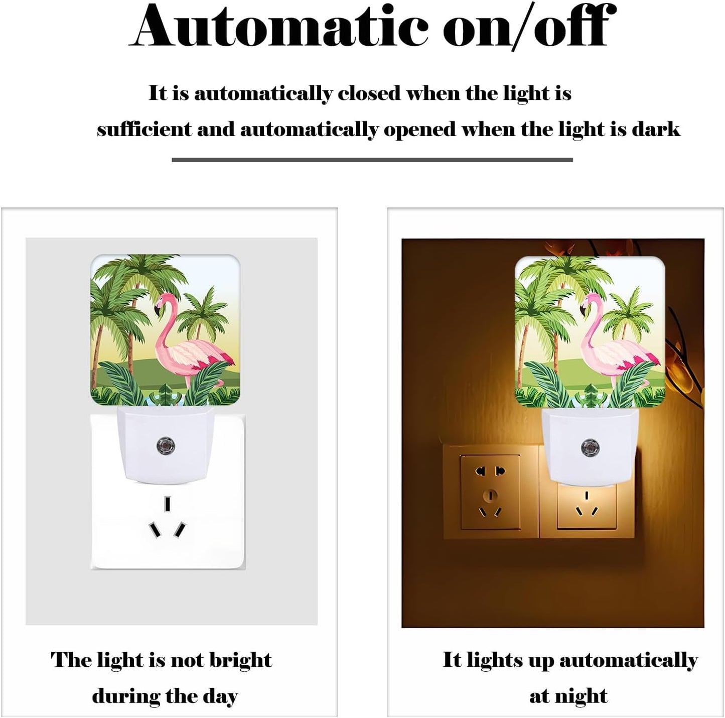 Tropical Flamingo Cartoon Night Light,Plug-in Night Lights with Dusk-to-Dawn Sensor for Stairway,Hallway,Bedroom Sleep Friendly Ideal for Women/Girls/Boys Gift,0.5w