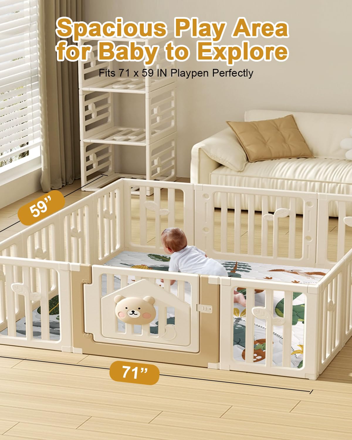 Premium Foam Baby Play Mat 71x59 – Removable & Machine Washable Cover, Extra Thick Padding Playpen Mat, Non-Slip Crawling Mat, Easy to Clean for Infants, Toddlers & Babies