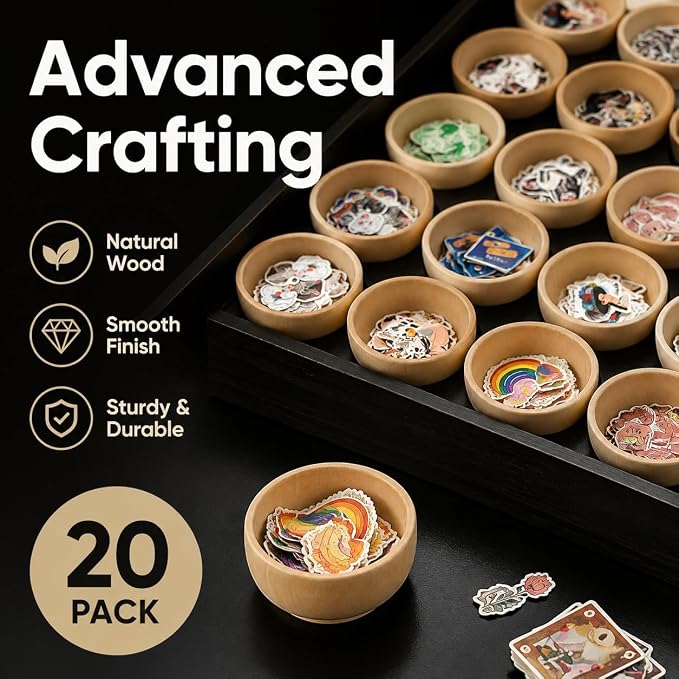 ZENFUN 20 Pack Wooden Pinch Bowls, Mini Unfinished Bowl Set