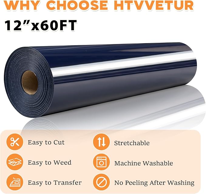 HTVVETUR Iron on Vinyl 12Inch by 60ft Heat Transfer Vinyl