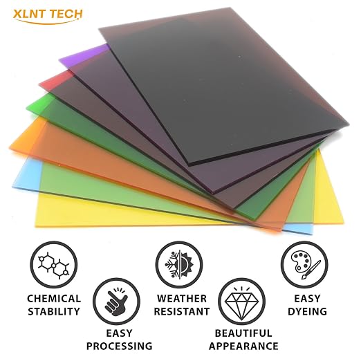 7 Pieces & 7 Colors 8" x 12" x 0.118" Transparent Colored Cast Acrylic Sheets