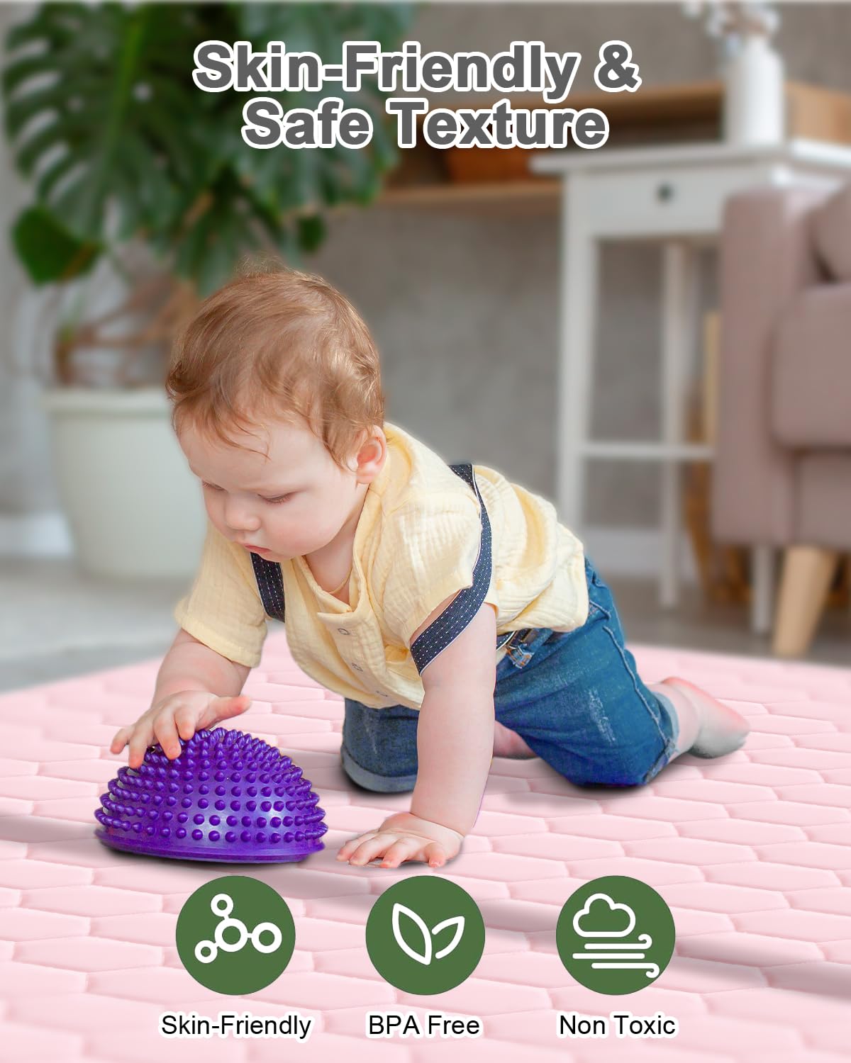Premium Foam Baby Play Mat 71" x 59" with Removable Cover, Extra Thick Padding Playpen Mat, Non-Slip Floor Mat, Stylish & Easy to Clean for Crawling Baby, Infants & Toddlers, Pink