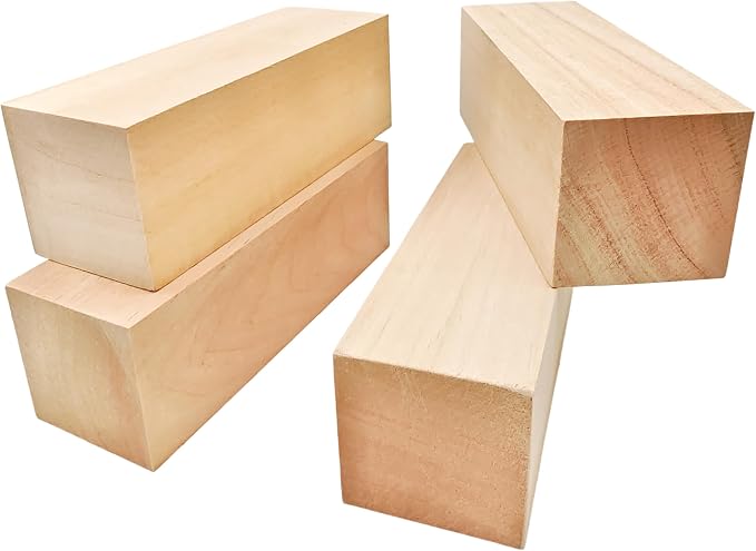 4Pcs Unfinished Basswood Blocks-2x2x6 Inch Rectangular Linden Wood Blocks