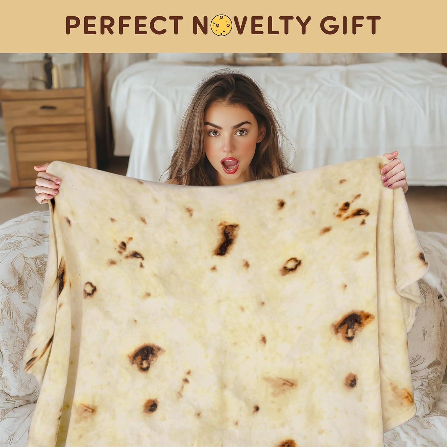 Zulay Extra Large Burritos Tortilla Throw Blanket – Wrap Yourself Like a Giant Taco! Double-Sided 71 Inches, Funny & Ultra Cozy Novelty Blanket, Super Soft 285 GSM Flannel