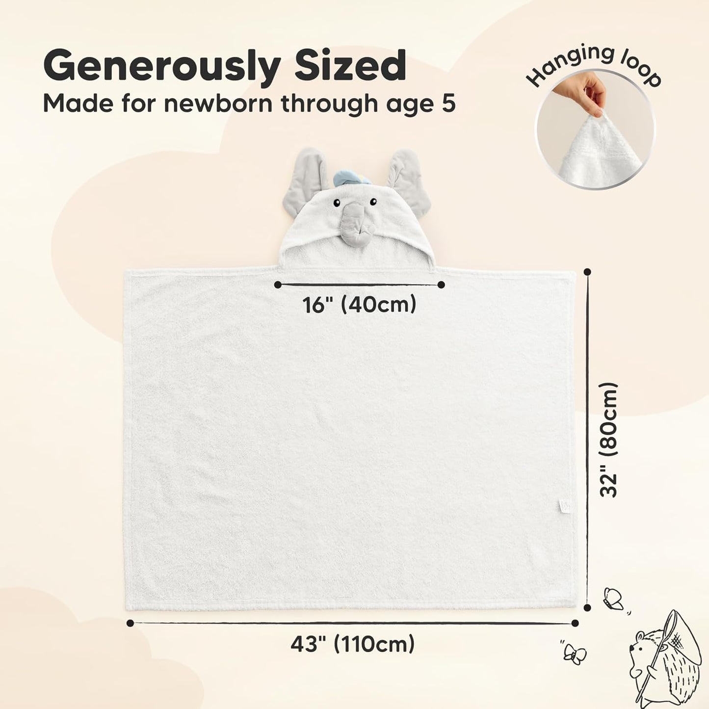 KeaBabies Organic Baby Towel with Hood for Girls, Boys - Soft, Absorbent, 100% Cotton Hooded Baby Towels for Newborns, Infants, Large Hooded Bath Towels for Babies, Kids, Toddler 1-3 (Ethan)