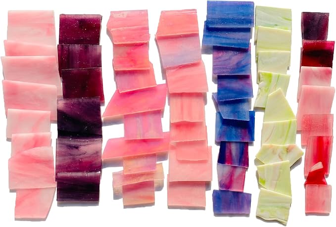 Pink and Purple Glass Mosaic Tiles, Irregular Stained Glass Scraps Sheets