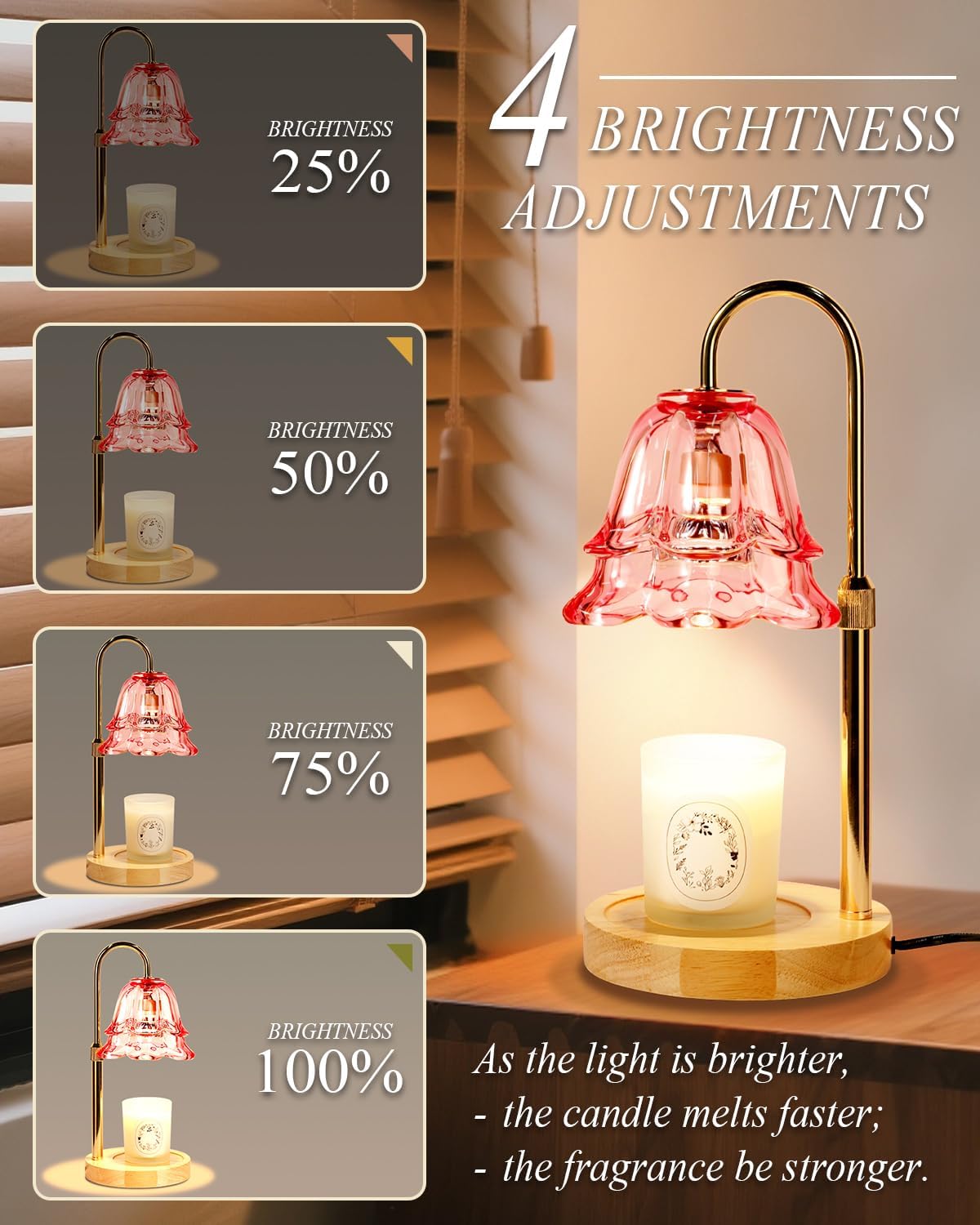 Pink Candle Warmer Lamp with Timer Dimmable, Christmas Birthday Gifts for Women Mom, Flower Candle Lamp with 2 Bulbs for Jar Candles & Scented Wax, Lamp Candle Warmer, House Warming Gift for Bedroom