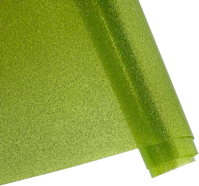 ONEART | Yellow Green Transparent Glitter Vinyl Roll, 0.7 mm Solid Clear PVC
