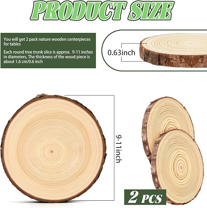FSWCCK 2 Pack Nature Unfinished Round Wood Slices, 9-11 Inches Wooden Circle