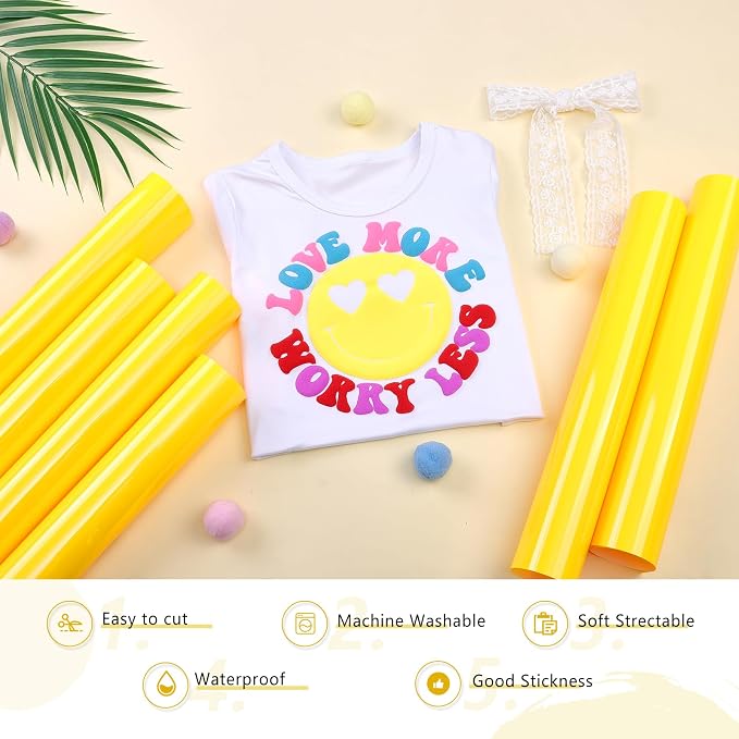 HTVSTD Neon Yellow Puff HTV Heat Transfer Vinyl 6pcs 12×10in | Vivid Color