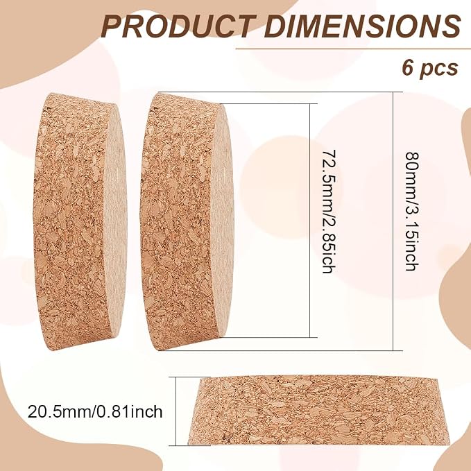 BENECREAT 6pcs Cork Bottle Stoppers, Tapered Design, 3.15in Diameter,