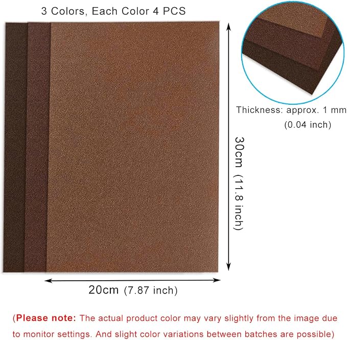 12 PCS Felt Fabric Sheets Shades of Brown, 7.87*11.8 inch A4 Stiff Felt Squares