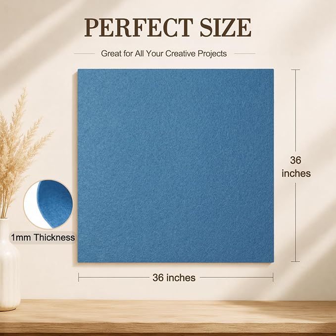 Denim Blue Large Felt Fabric 36" x 36", 1mm Stiff Felt Sheet, Nonwoven Fabric