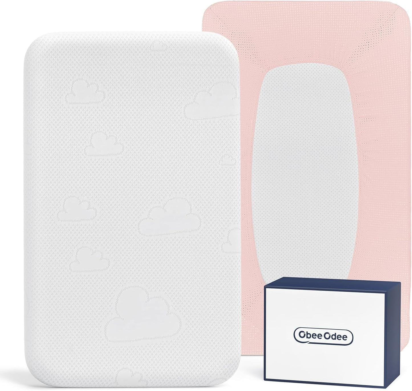 33x20x1.5 Breathable Crib Mattress Protector, Gel Memory Foam Toddler Mattress, Portable Crib Mattress Cover with Sheet for Mini Cribs & Baby Bassinet (Pink)