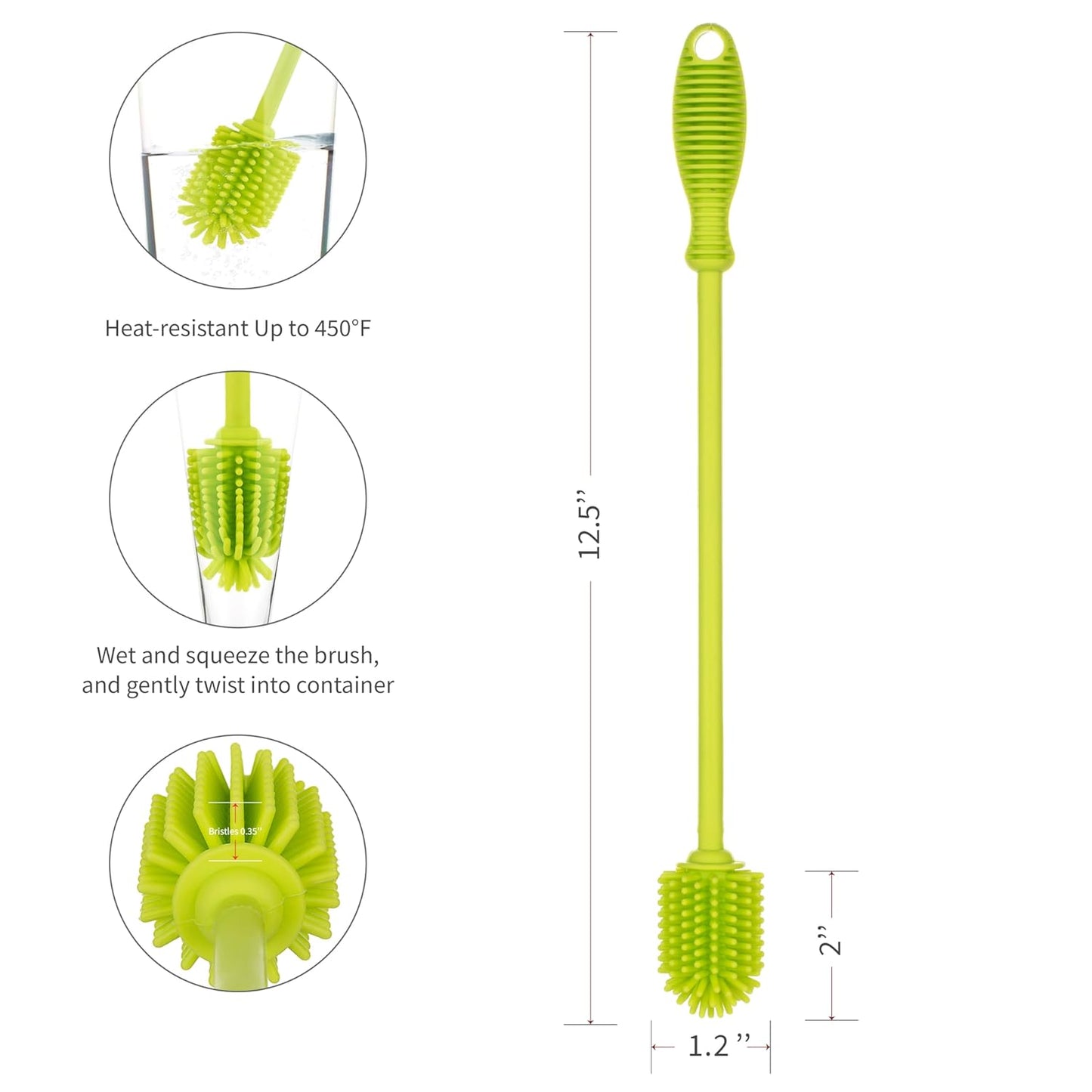 A-Brush Silicone Bottle Cleaner Brush, Flexible, Long Handle - Water Bottle Cleaner, Baby Bottle Nipple Brush for Plastic & Glass, BPA-Free Dish Washing Brush A2S Protection