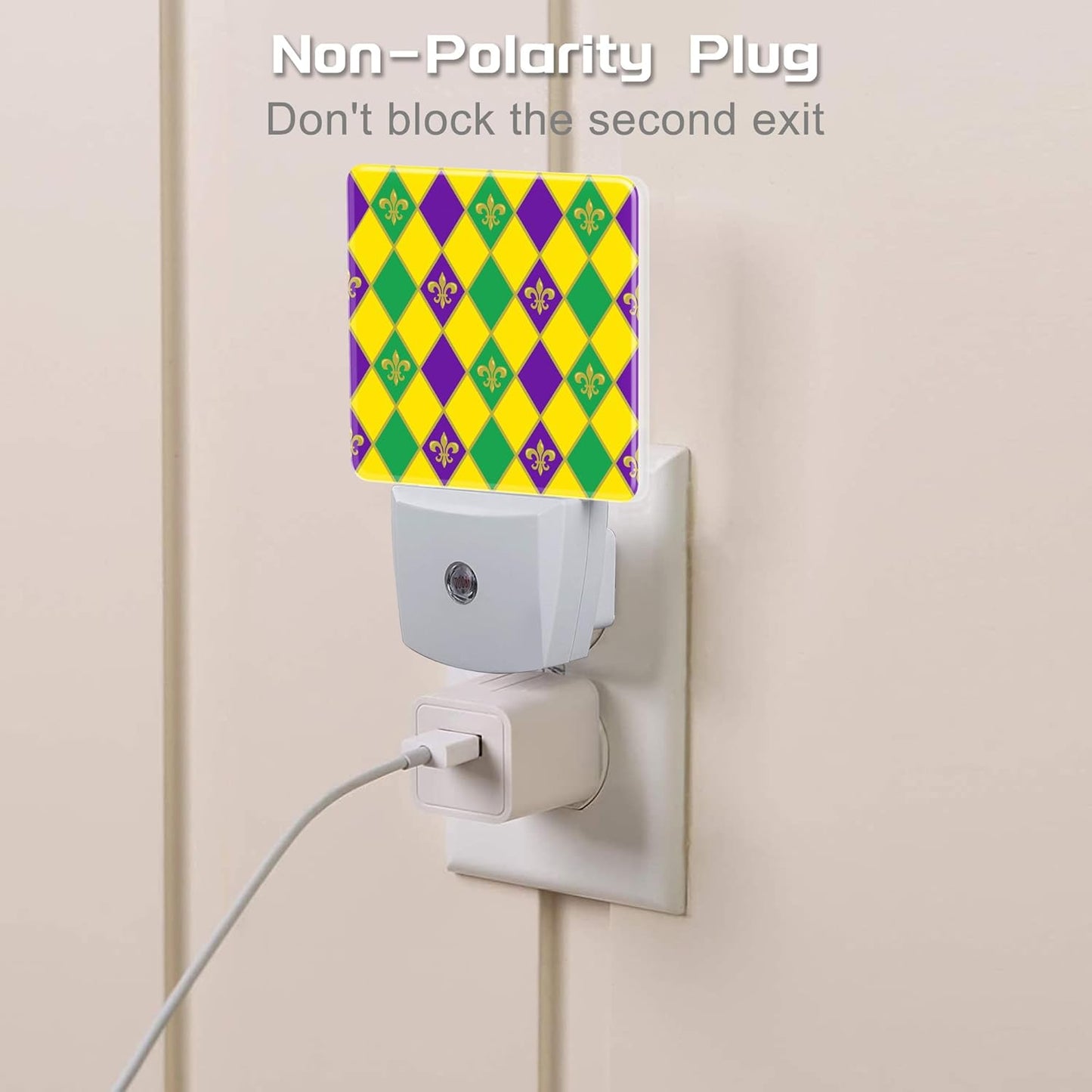Mardi Gras Carnival Night Light, Colorful Fleur-de-lis Dusk to Dawn Night Light Plug in, 0.5w Energy Saving Sleep Friendly NightLight for Kids Boys Girls Home Decor