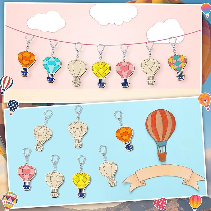 RattanView 24 Pcs Hot Air Balloon Craft Color Your Own Keychains DIY Craft
