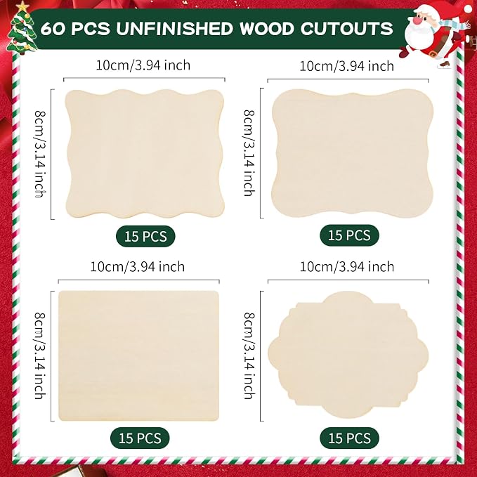 60 PCS Unfinished Wood Cutouts for Crafts Blank Irregular Wooden Slices Natural