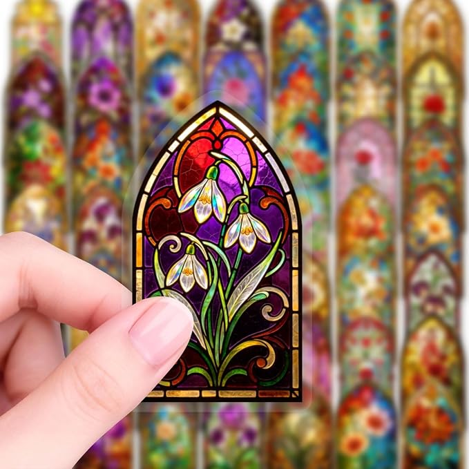 50PCS Transparent Stained Glass Stickers, Waterproof PET Cathedral Window Decals