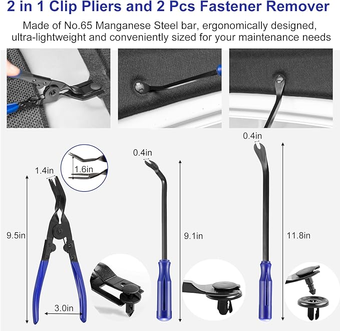 Trim Removal Tool Kit 250Pcs Car Removal Tool Kit Pry Tool Set Auto Clip Pliers Panel Door Radio Dash Window Bumper Adhesive Cable Clips Retainer Clip Set Terminal Removal Tool Set Fastener Remover