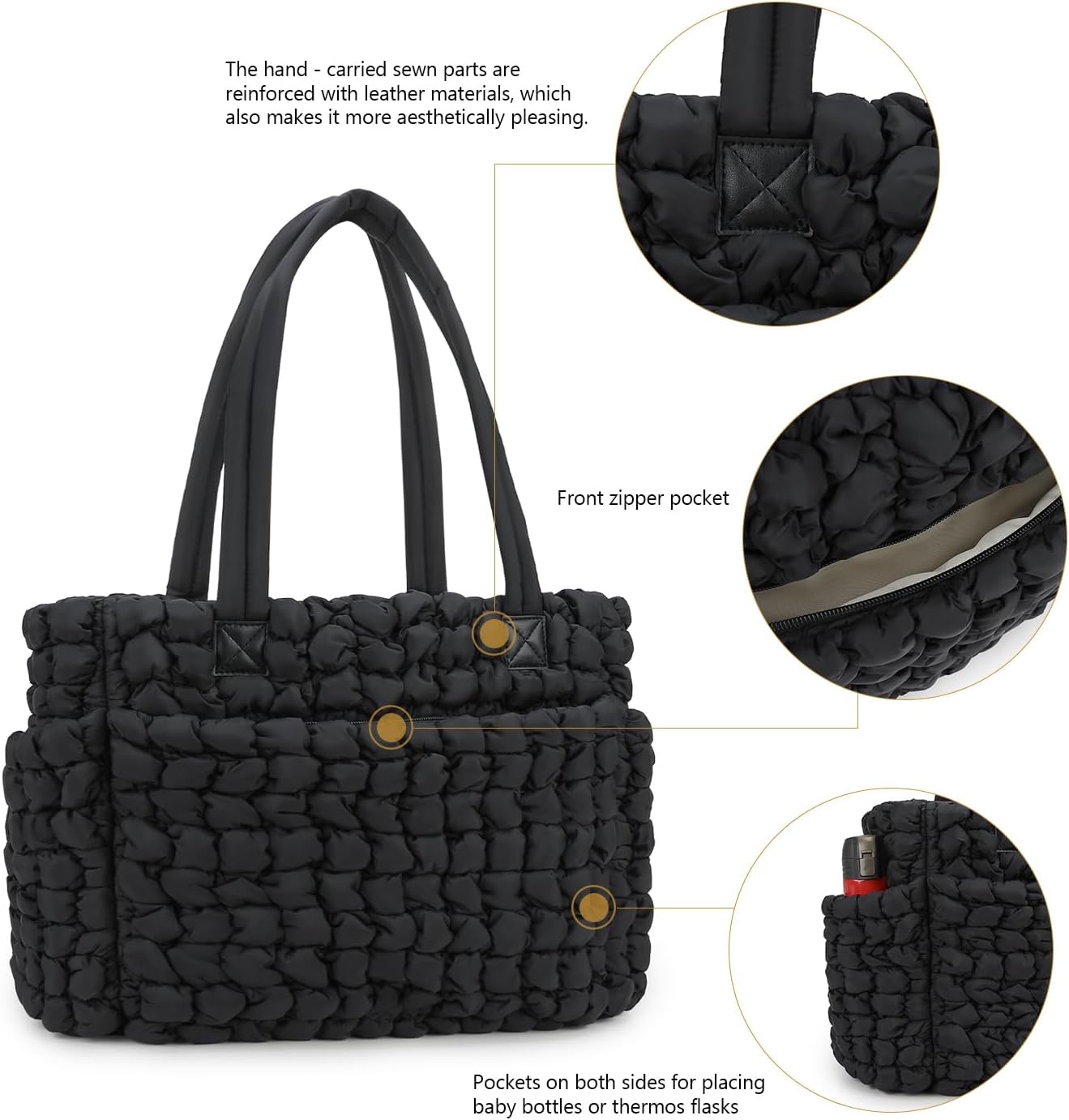 Lmbabter Puffer Quilted Tote Large Diaper Hobo Mommy Bag Hold 16“Laptop Stylish Cloud Handbag Carryall Daypack Travel Work