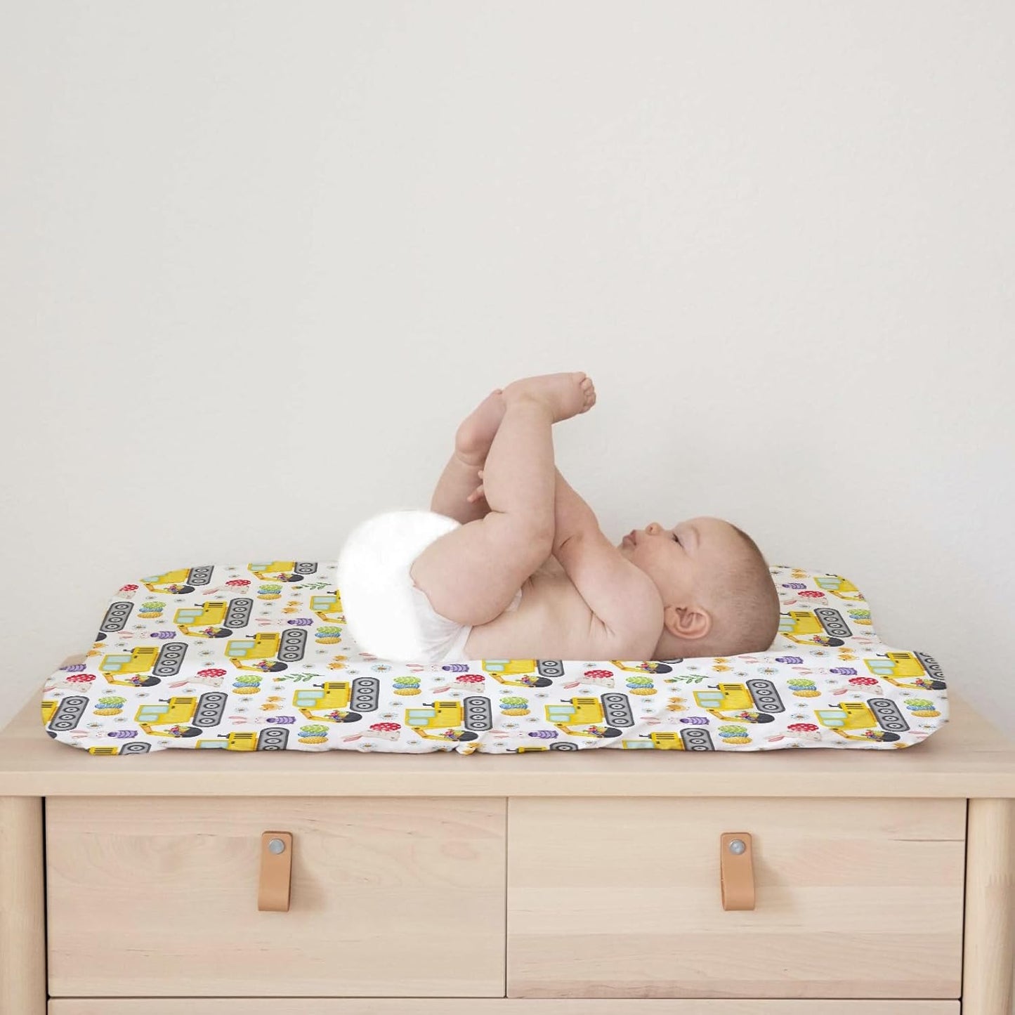 Easter Construction Trucks Changing Pad Cover Colorful Bunny Eggs Chicks Spring Floral Unisex Diaper Change Table Sheets for Boy Girl Soft Breathable Stretch Fitted Changing Pad Table Mats 32''x16''