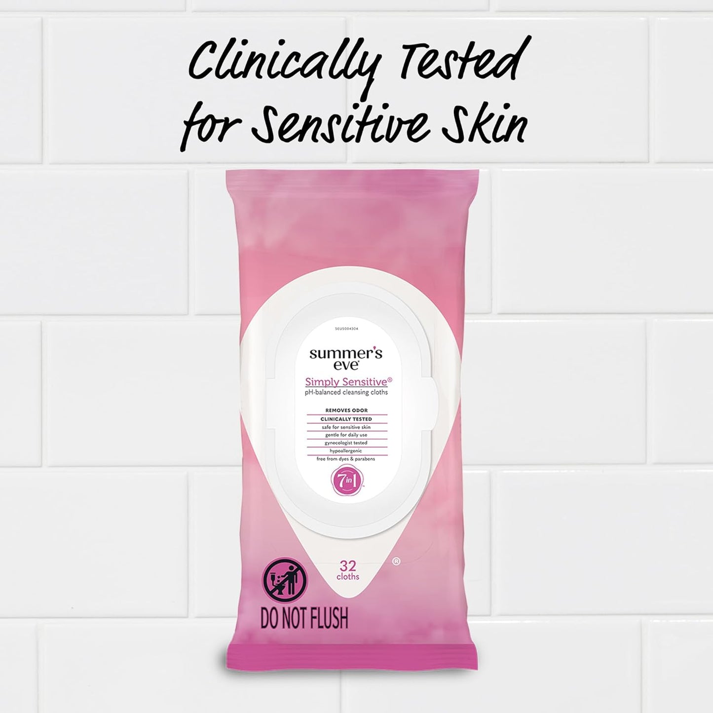 Summer's Eve Simply Sensitive Daily Gentle Feminine Wipes, Removes Odor, pH Balanced, 32 count