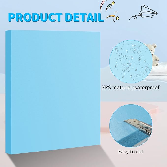 LuckyFoam Blue 4 Pack 15x12x1 inch Foam Sheets 1 Inch Thick | Polystyrene