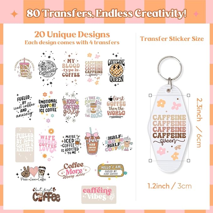 KACIOLA STUDIO Coffee UV DTF Wrap Stickers-80PCS Coffee Theme UV DTF Sticker
