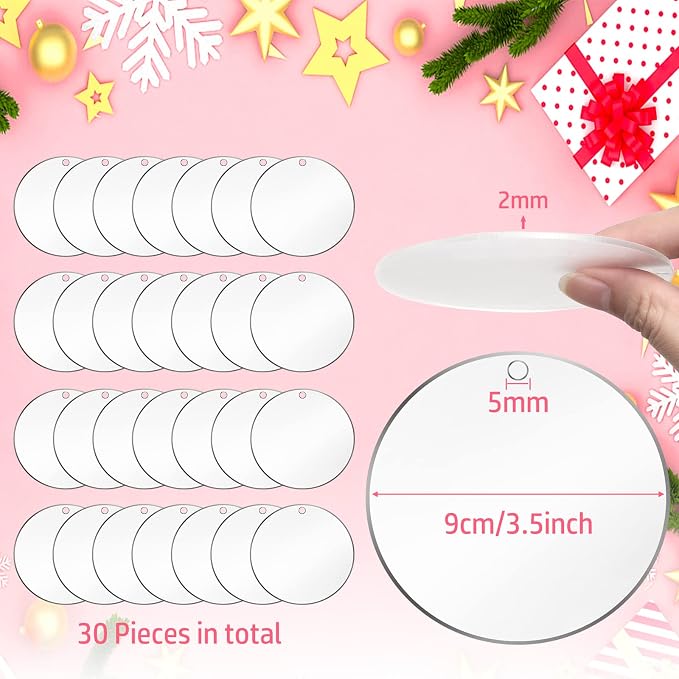 3.5 Inch Acrylic Ornaments Blanks, Christmas Decor, Keychain Engraving